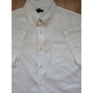 Lands End Shirt Mens XL 17-17.5 Linen Button Up Short Sleeve White
